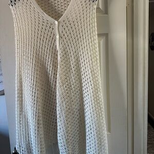 LuLaRoe Cream Knit Shawl/Cardigan with buttons and fringe OS